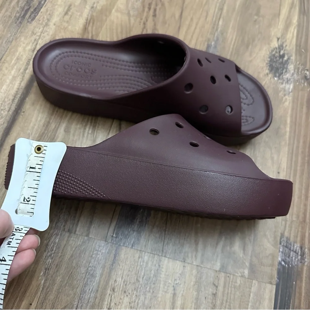Crocs Classic Platform Slide Sandals Iconic Comfort Dark Cherry - Picture 8 of 9